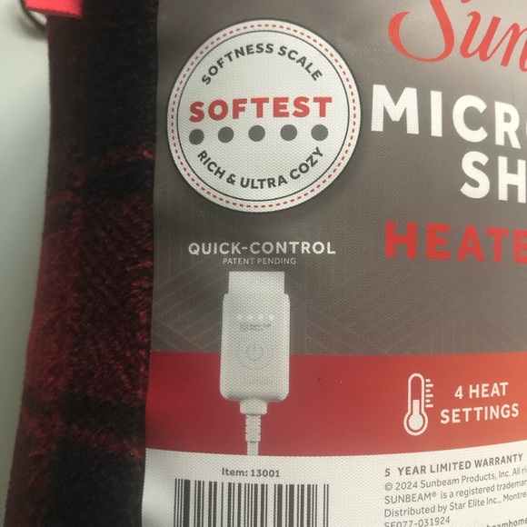 Sunbeam Red and Black Heated Blanket - Picture 4 of 7